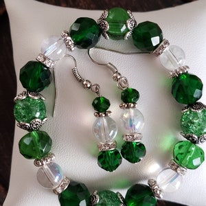 Handmade 8mm&10mm Round Green Emerald Gemstone Round Beads Earrings