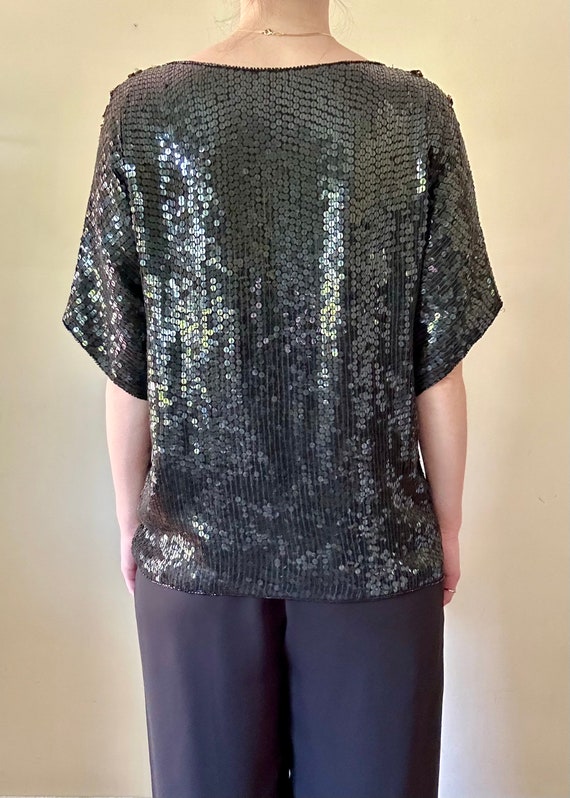 Silk Black & Gold Sequin Top - image 9