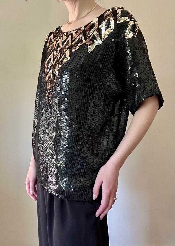 Silk Black & Gold Sequin Top - image 6