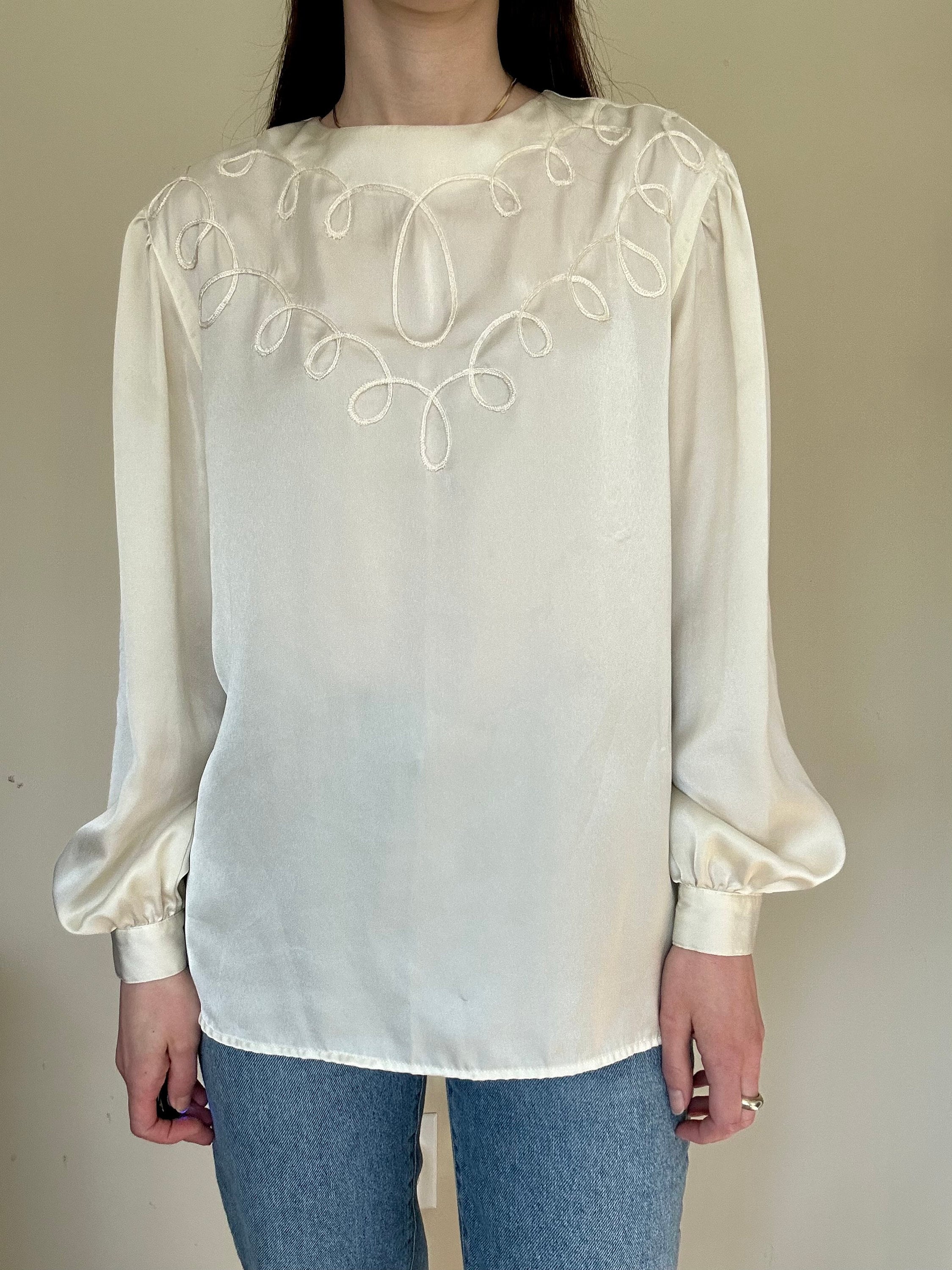Ivory Satin Loop Detail Blouse - Etsy