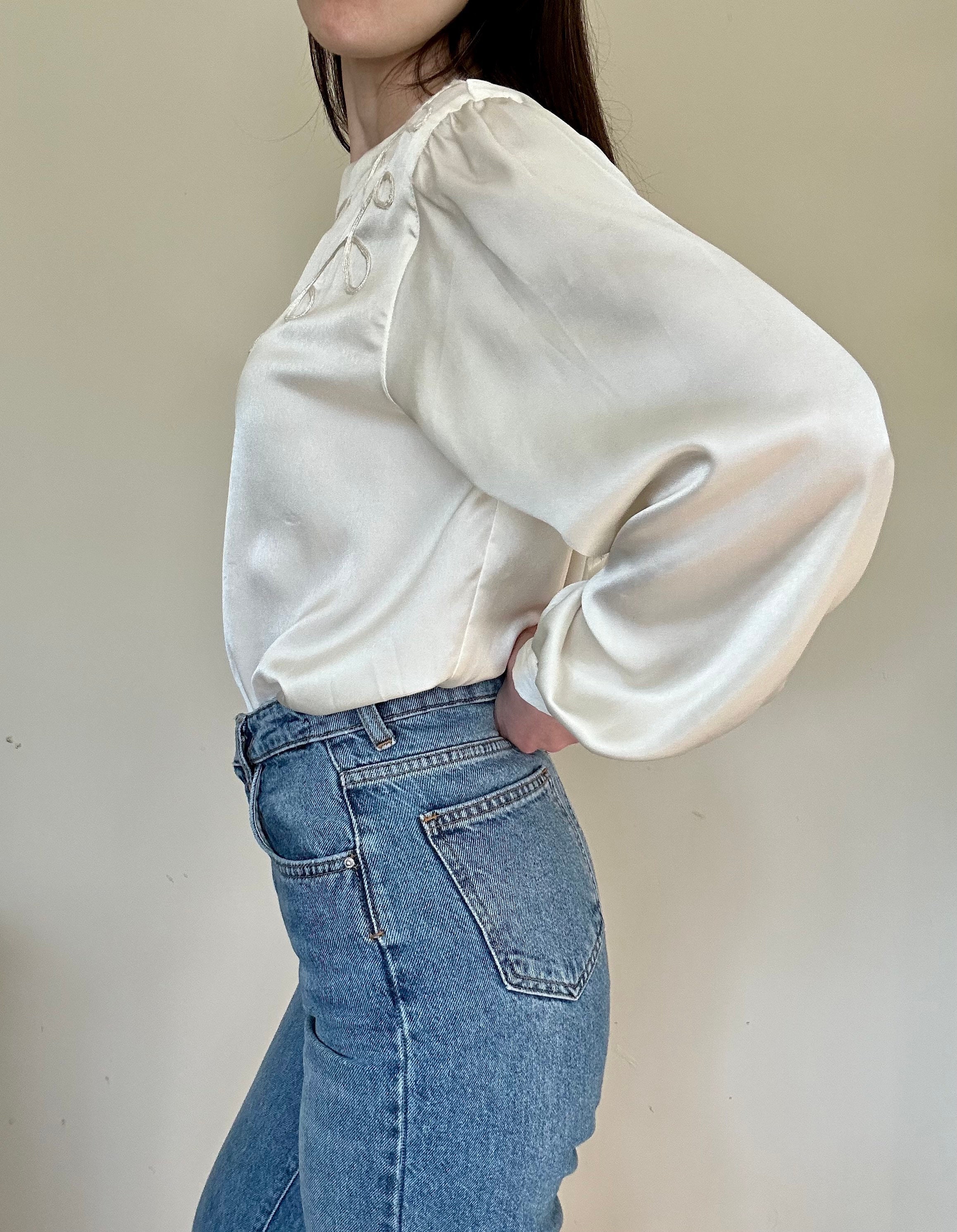 Ivory Satin Loop Detail Blouse - Etsy