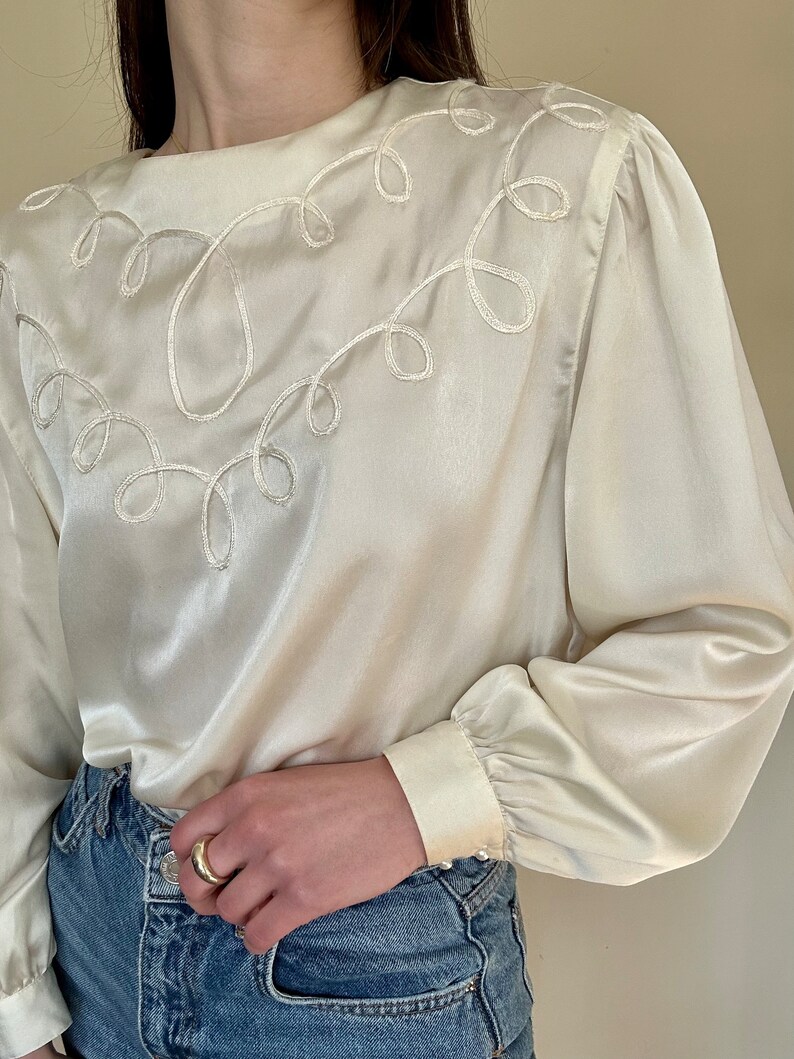 Ivory Satin Loop Detail Blouse - Etsy