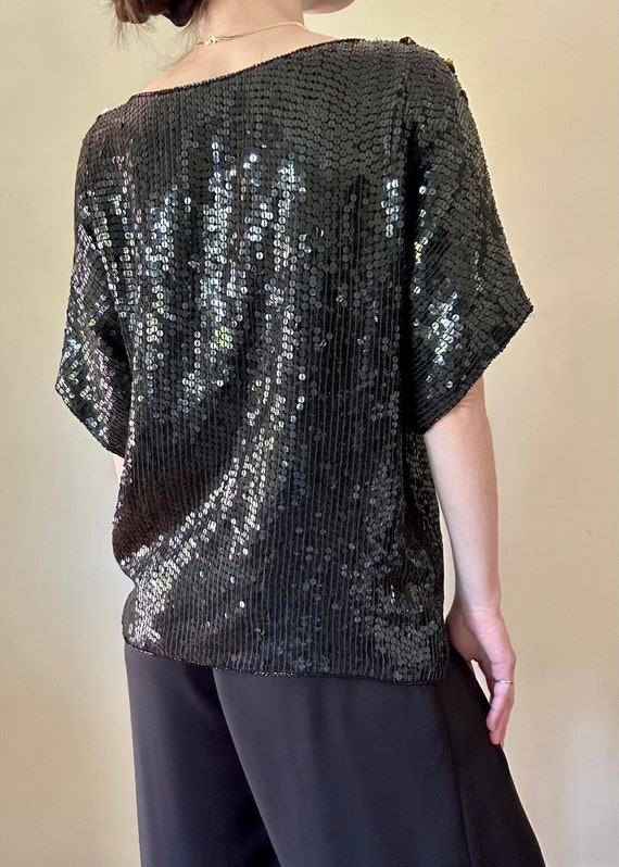 Silk Black & Gold Sequin Top - image 8