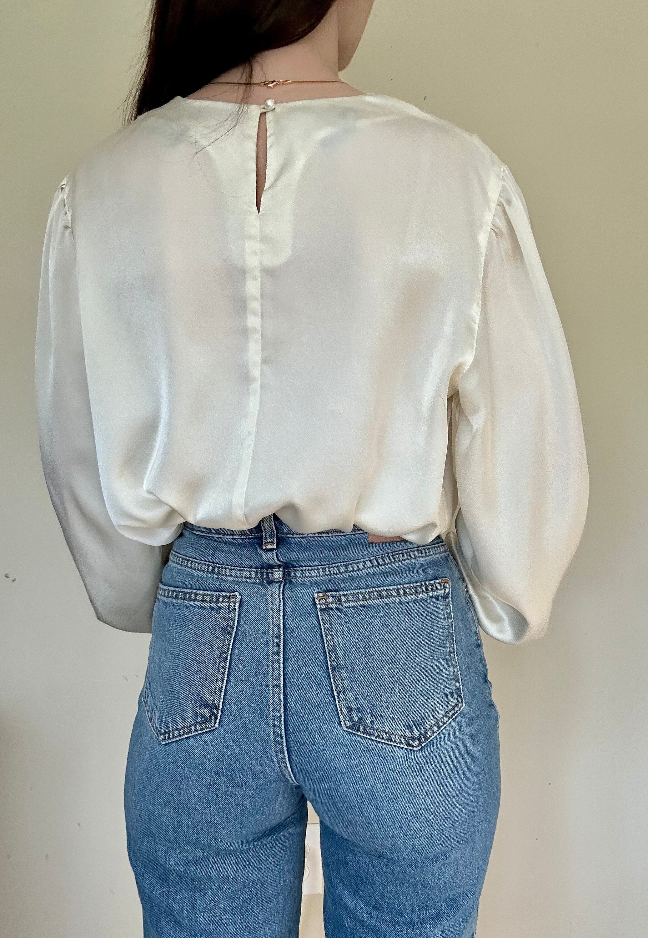 Ivory Satin Loop Detail Blouse - Etsy