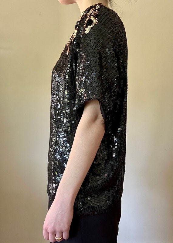 Silk Black & Gold Sequin Top - image 7