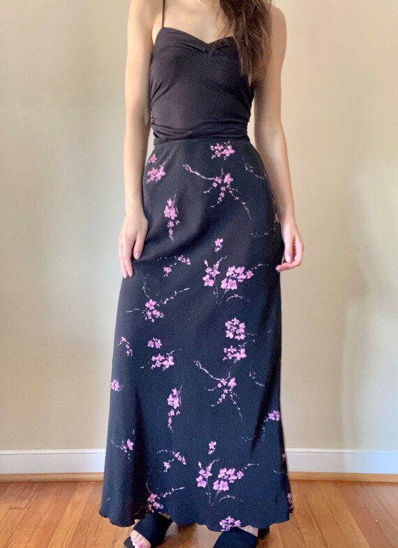 Black & pink floral maxi skirt - image 2