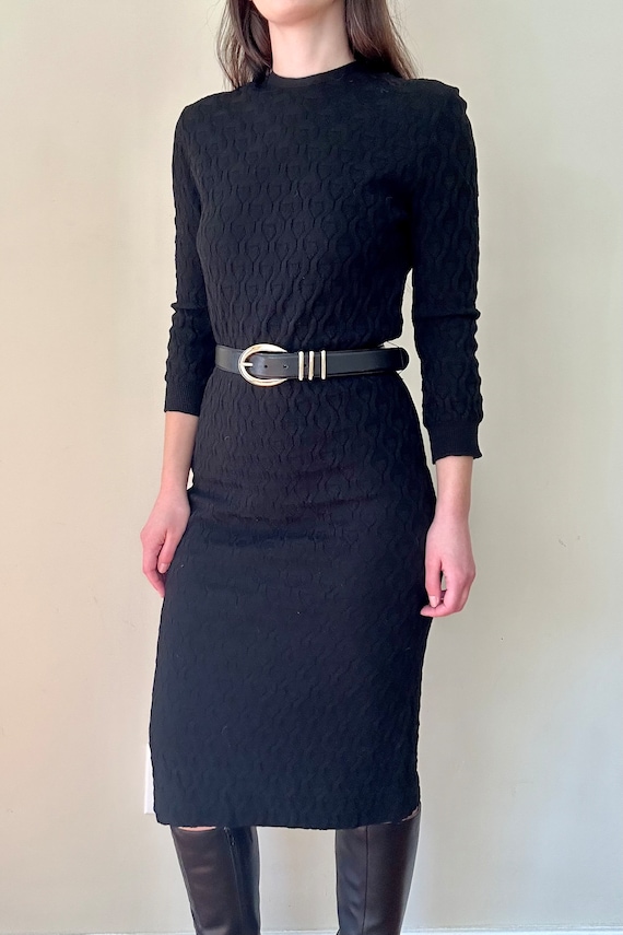 Vintage 60s Black Textured Wool Dress