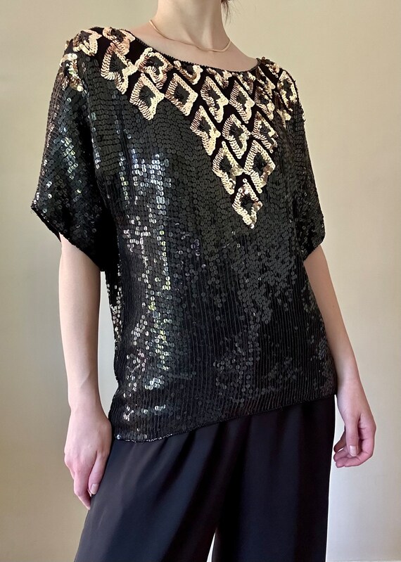 Silk Black & Gold Sequin Top - image 5