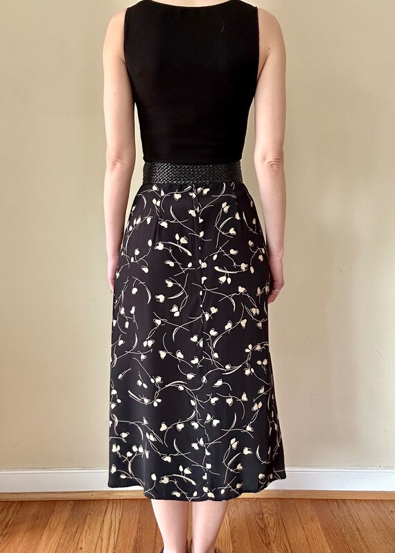 Flowy Black Cream Floral Print Midi Skirt Etsy