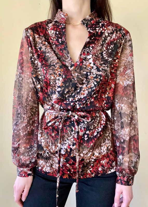 70s abstract print tunic blouse