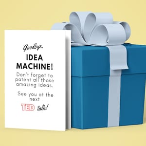 Innovateur drôle collègue laissant cadeau imprimable carte de voeux travail équipe compagnon carte-cadeau