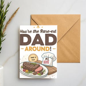 Father’s Day BBQ Card You're the Rare-est Dad Around Funny Steak Dad Pun Card Printable 5x7 Grill Boss Card for Dad Instant Download