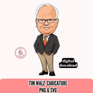 Tim Walz Caricature SVG & PNG  AI Art Digital Download Political Art Cartoon Graphic Illustration Instant Download Commercial Use Artwork