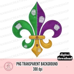 Fleur de Lis PNG Clipart, Mardi Gras Patchwork Fabric Style Fleur De Lis, New Orleans Digital Download, Sublimation & Craft Design