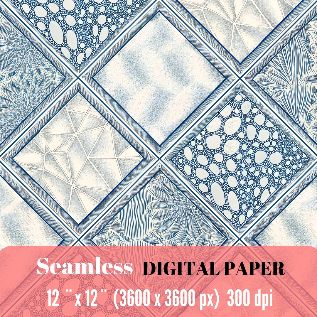 Azulejo Tile Digital Paper 12x12 Seamless Blue Portuguese Pattern ...