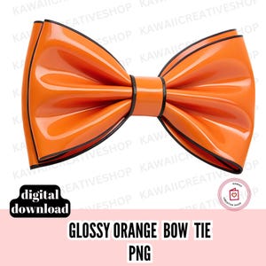 Orange Bow Tie PNG Vibrant Glossy Digital Clipart for Crafts Fashion Designs & Party Decor Bright Formal Bowtie Illustration