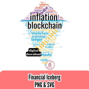 Iceberg SVG Financial Iceberg PNG Crypto vs Fiat Word Cloud Art Descarga digital Decoración financiera y entusiastas de las criptomonedas regalan uso comercial