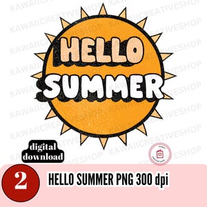 Hello Summer PNG Hand-Drawn Style Illustrations Playful Sunny Design PNG Set for Party Decor & DIY Crafts