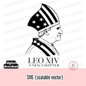 Papa Leone, Papa americano, SVG, Clipart religioso in bianco e nero, icona cattolica degli Stati Uniti, arte, design digitale cristiano patriottico per l'artigianato, uso POD