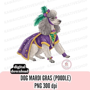 Chien Mardi Gras PNG Caniche Clipart Chien élégant PNG avec perles et tenue Téléchargement numérique pour fête et décoration Utilisation commerciale