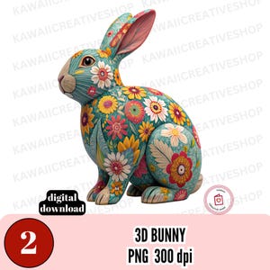 3D Bunny PNG Floral Design Earthy Tones Woodland Animal Clipart Set of 2 Digital Download for DIY Projects & Decor Commercial Use