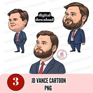 JD Vance Cartoon Illustration Set 3 PNG Digital Artworks in Humorous Caricature Style Instant Download Commercial Use