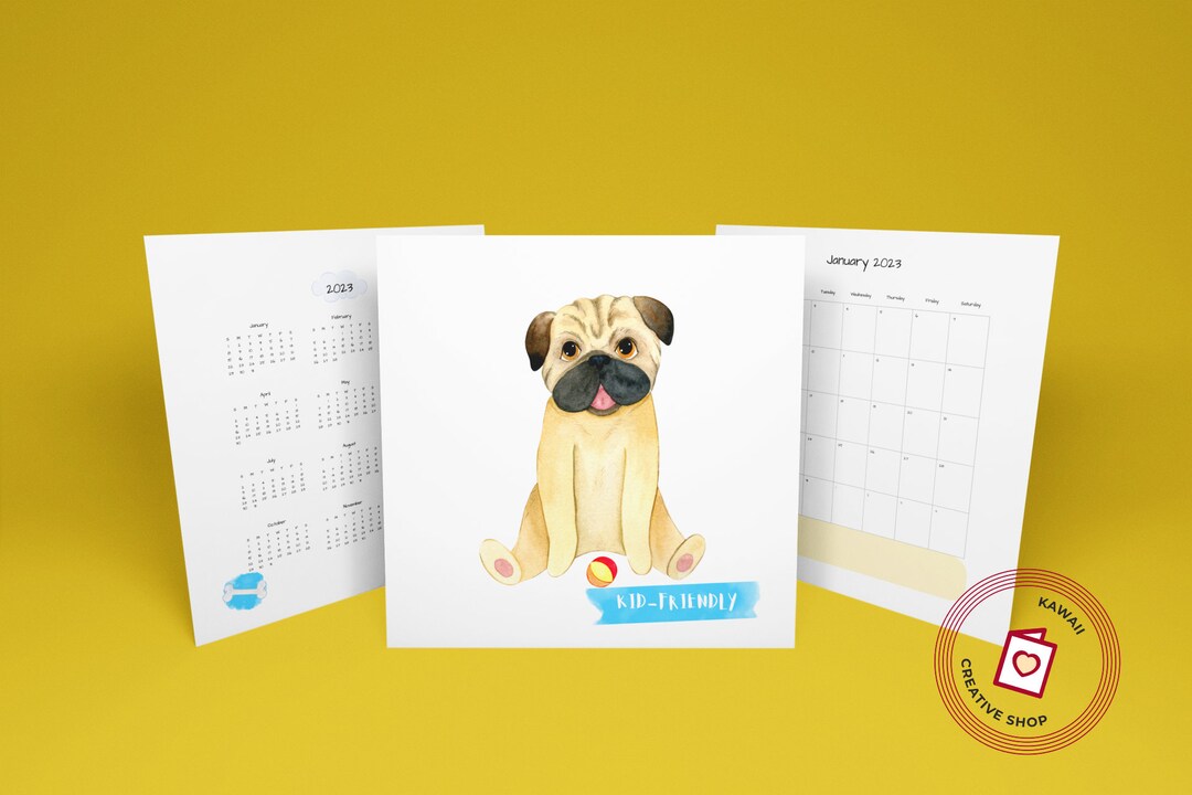 2023 Calendar Printable Pugs Lover 2023 Desk Calendar Monthly - Etsy