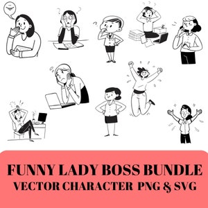 Female Boss Funny Line Art Drawing SVG and PNG Hilarious Office Clipart Commercial Use