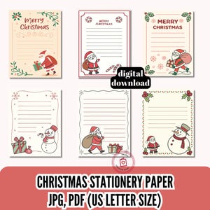 Kawaii Christmas Letter Writing Paper Set 6 lindos diseños navideños Papelería con líneas cortas en JPG PDF Papel de escritura festivo Tamaño de carta de EE. UU.