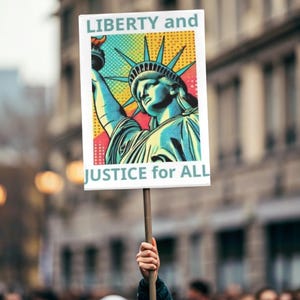 Faixa de protesto "Liberdade e Justiça para Todos" 18x24 - Download digital