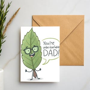 Biglietti di giochi di parole divertenti per papà. Biglietto per la festa del papà stampabile: sei incredibile, papà. Foglia carina 5x7 con occhiali e cravatta, download immediato.