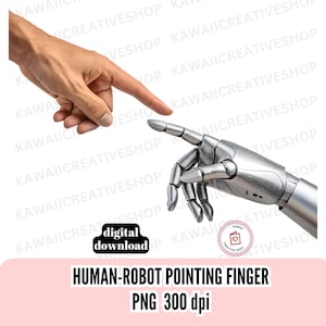 指差しクリップアート 人間とロボットの手の相互作用 PNG 未来的なデジタルアート 技術のコラボレーションを象徴 即時ダウンロード