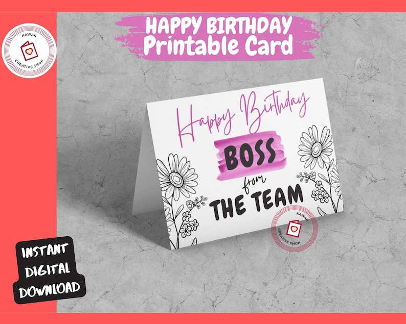 Printable Birthday Card for Boss 7 X 5 Inch Boss Card Gift for Employer ...