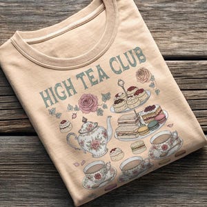 High Tea Club PNG, Vintage British Tea Party Illustration, Floral Teacup Sublimation Design, Cottagecore Graphic, Afternoon Tea Clipart
