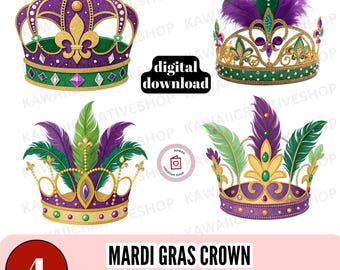 Mardi Gras Crown PNG Bundle 4 Festive Digital Crown Designs for Party Decor & Crafts Digital Download Commercial Use