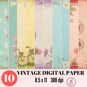 Vintage bloemen digitaal papier JPG verouderde dagboekpagina's 8,5x11 pastel afdrukbaar papier junk journal achtergrond scrapbook stationery set