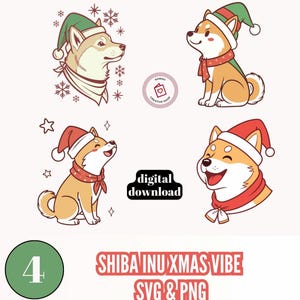 Shiba Inu Christmas AI Clipart Cute Digital PNG & SVG for Kawaii Holiday Diy Crafts, Cards, Gifts, Stickers Digital Download Commercial Use