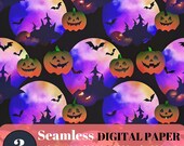 Neon Halloween Digital Paper 12x12 Inch Seamless Spooky Bright Backgrounds x3  Glow-In-The-Dark Aesthetic Printable Papers Instant Download