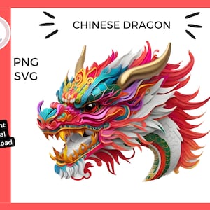 Dragon chinois SVG PNG Tête de dragon colorée Clipart Dragon vecteur Nouvel An chinois