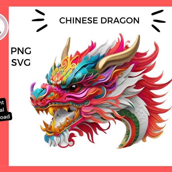 Chinese Dragon SVG PNG Colorful Dragon Head Clipart Dragon Vector Chinese New Year 2024