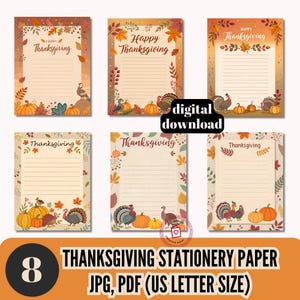 Set di carta da lettere per il Ringraziamento 6 disegni di cancelleria a tema Ringraziamento Formato Lettera USA JPG e PDF Carta da lettera natalizia stampabile