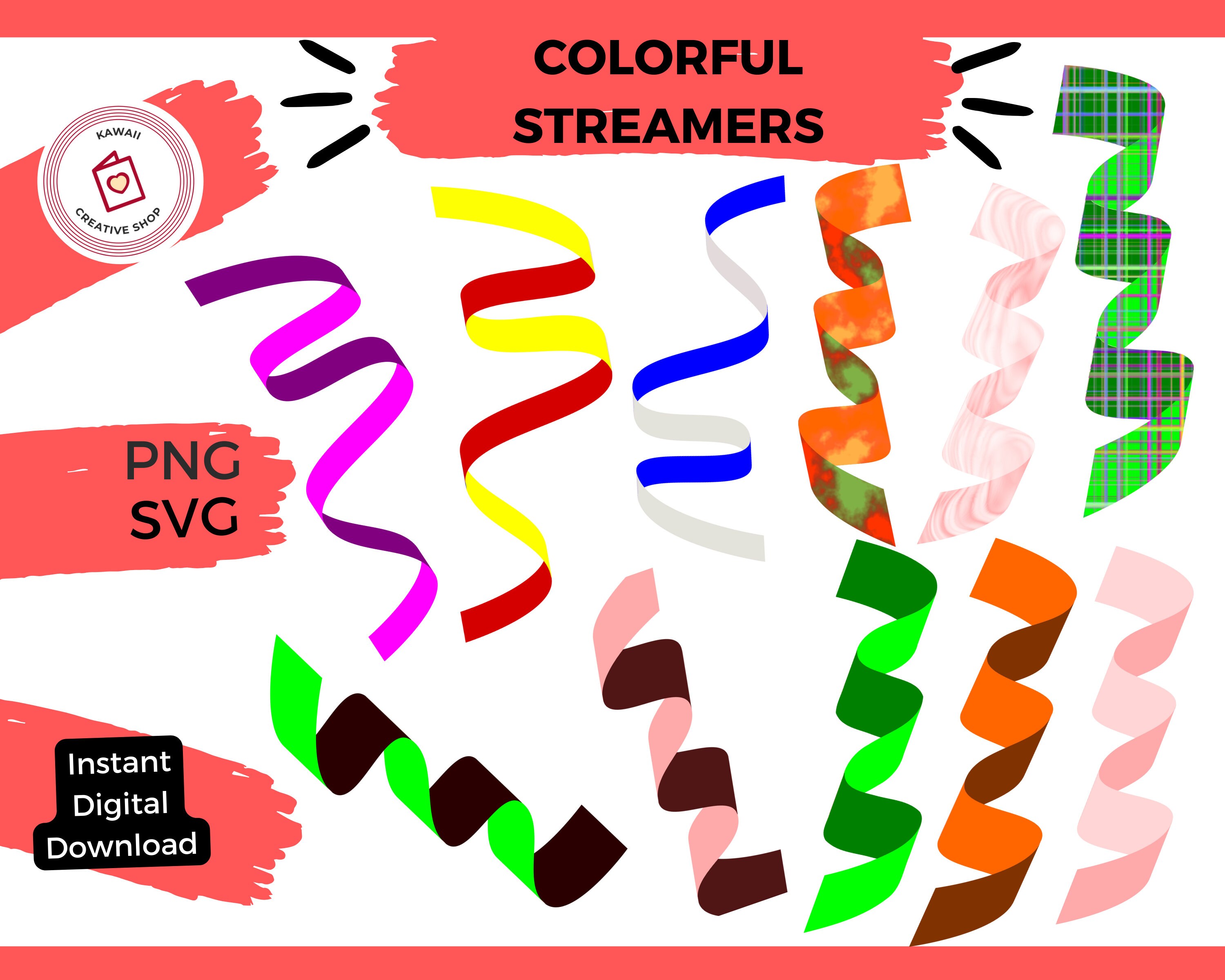 Streamers SVG PNG Thin Wide Plain Patterned Swirls Party Etsy