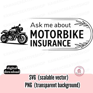 Design de logotipo de seguro de motocicleta SVG PNG JPG Logotipo do agente de seguro de motocicleta Pergunte-me sobre seguro de motocicleta Placa de seguro de bicicleta moderna