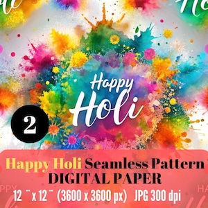 Happy Holi Digital Paper 12x12 Seamless Color Splash Pattern JPG for Festive Crafts Print on Demand Pattern Instant Download Commercial Use