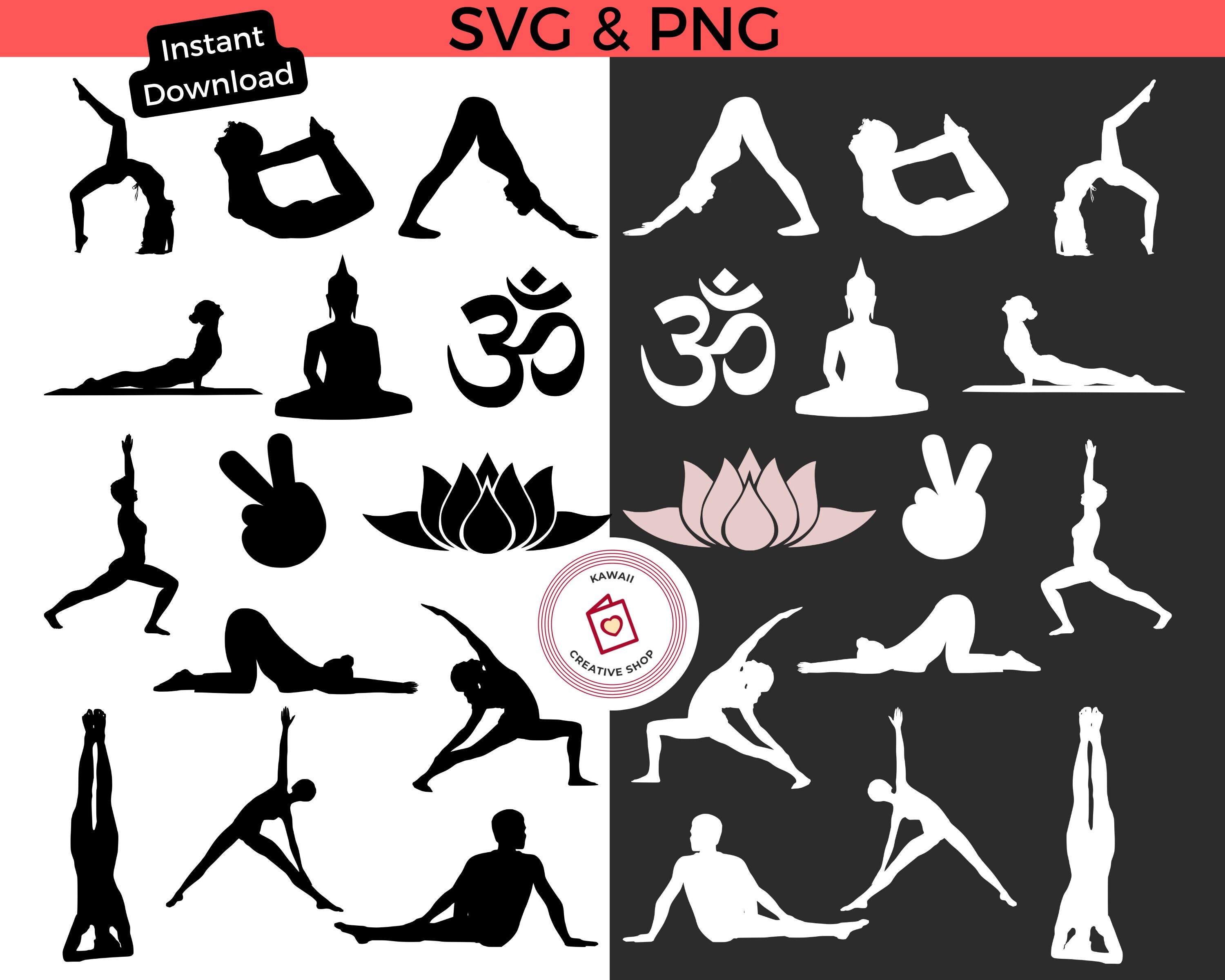 Yoga Bundle SVG, Yoga Asana Silhouette, Yoga SVG, Yoga Poses, Pink
