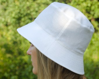 Bucket hat white unisex made of natural linen and cotton, summer women's hat, linen sun hat, Hat for Women and Guys