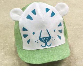 Linen Baby Baseball Cap: Tiger Print, Soft Brim Summer Hat