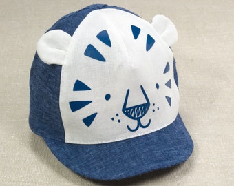 Linen Baby Baseball Cap: Tiger Print, Soft Brim Summer Hat
