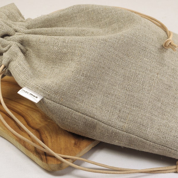 Linen bread bag. Reusable linen bag, food storage bag