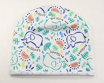 Organic soft cotton Elephant printed baby hat, unisex beanie for Baby&#39;s, hat with binding, trending hat for Kids, elastic fabric for a baby
